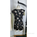 Women's Fashion Black Print V-Neck Short Sleeve Jumpsuits